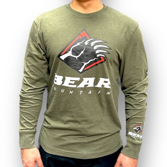 Bear Mountain Heather Green Long Sleeve-T with Bear Mountain Logo on Front