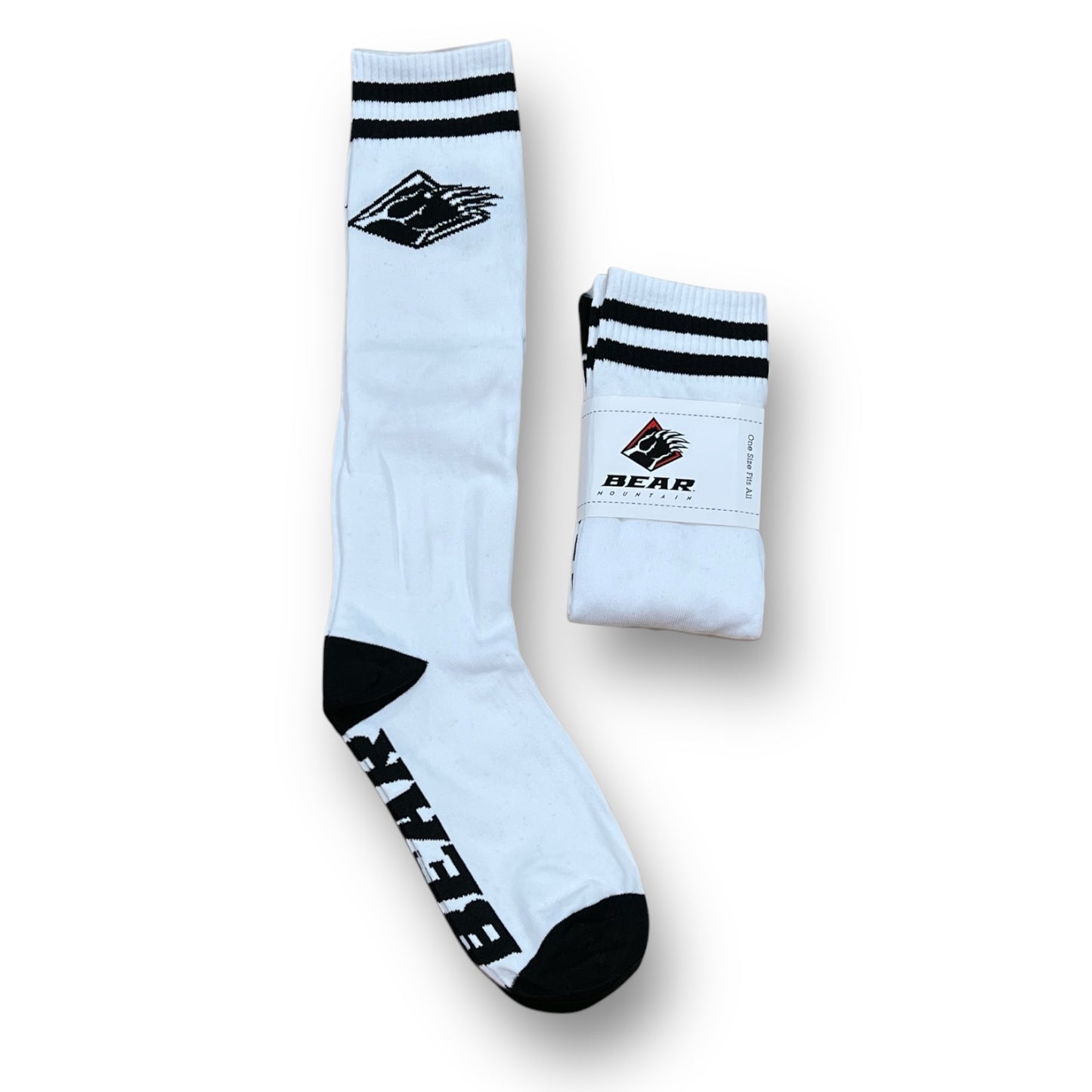 White Bear Mountain socks with bear claw logo.