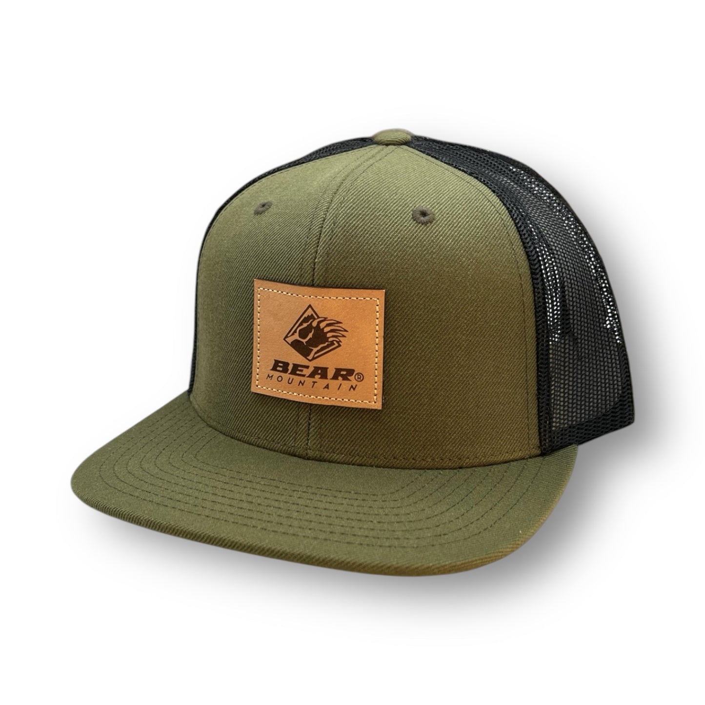 Flat Bill, Woven in Leather Bear Patch w/ Bear Mtn. Logo