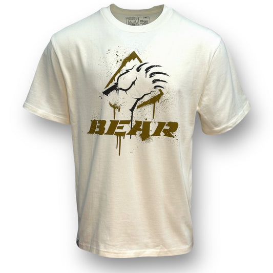 Natural t shirt with bear claw and bear words in black and dark tan color