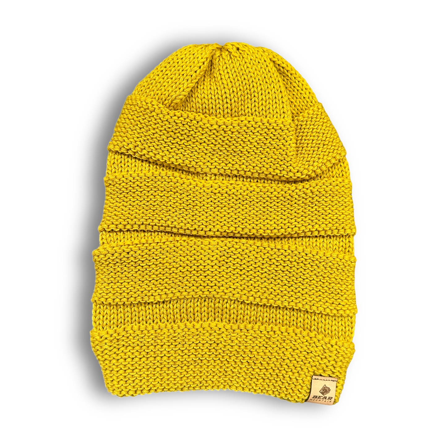 Bear mountain slouch beanie in rust color with logo on bottom left corner