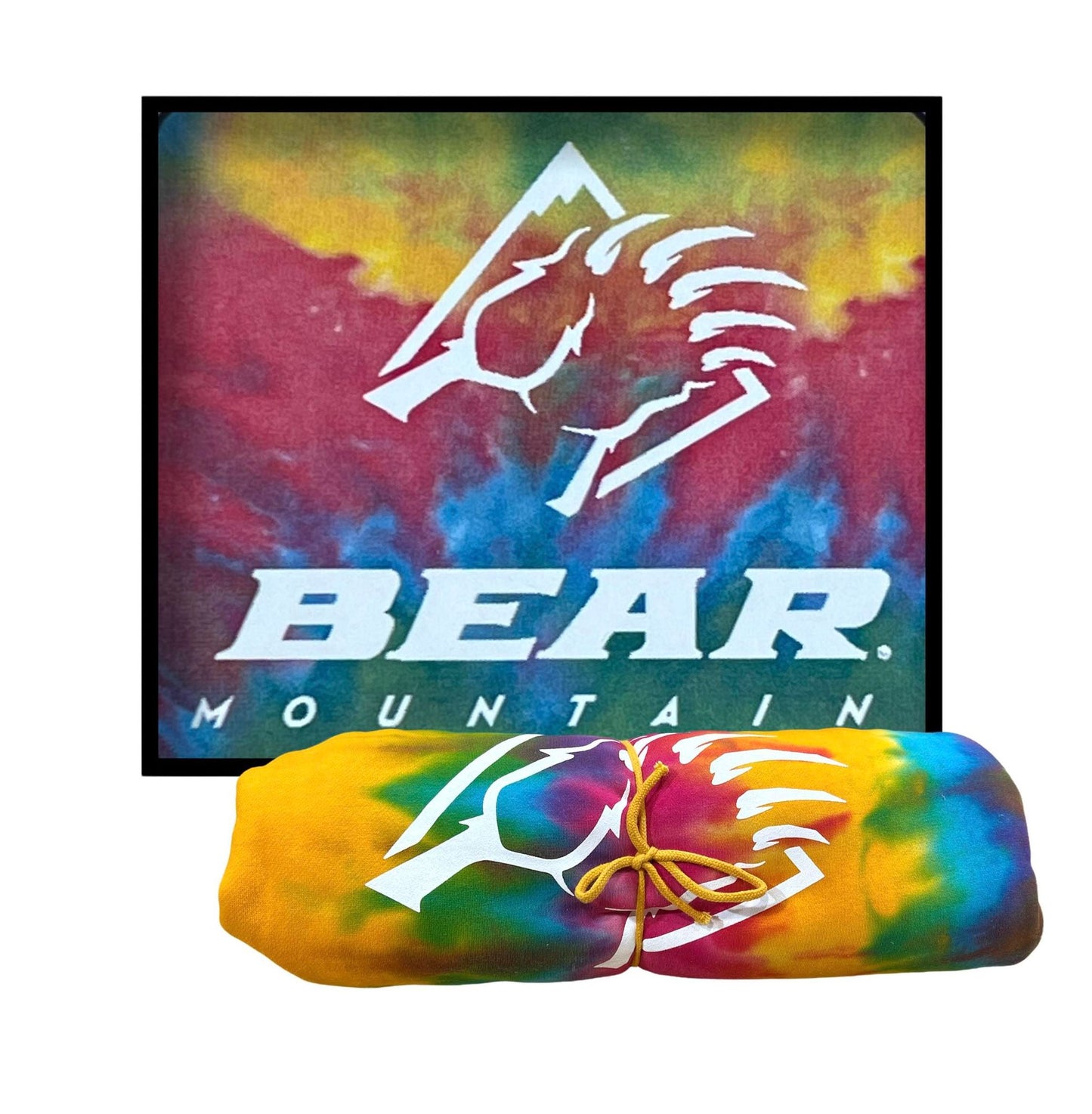 Tie die Bear Mountain sweatshirt blanket.