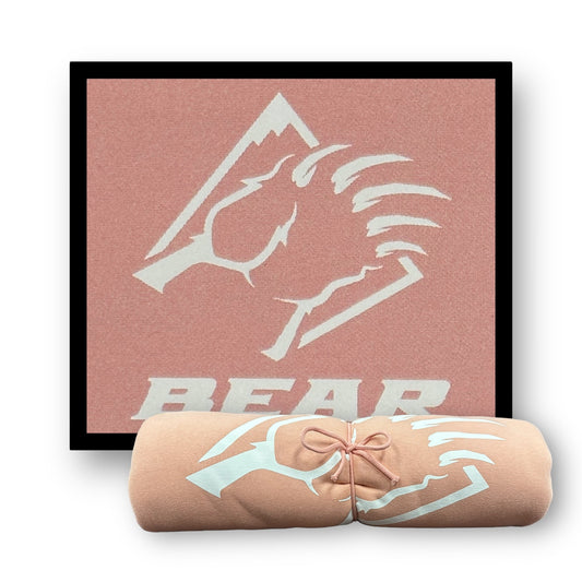 Pink Bear Mountain logo bear claw blanket