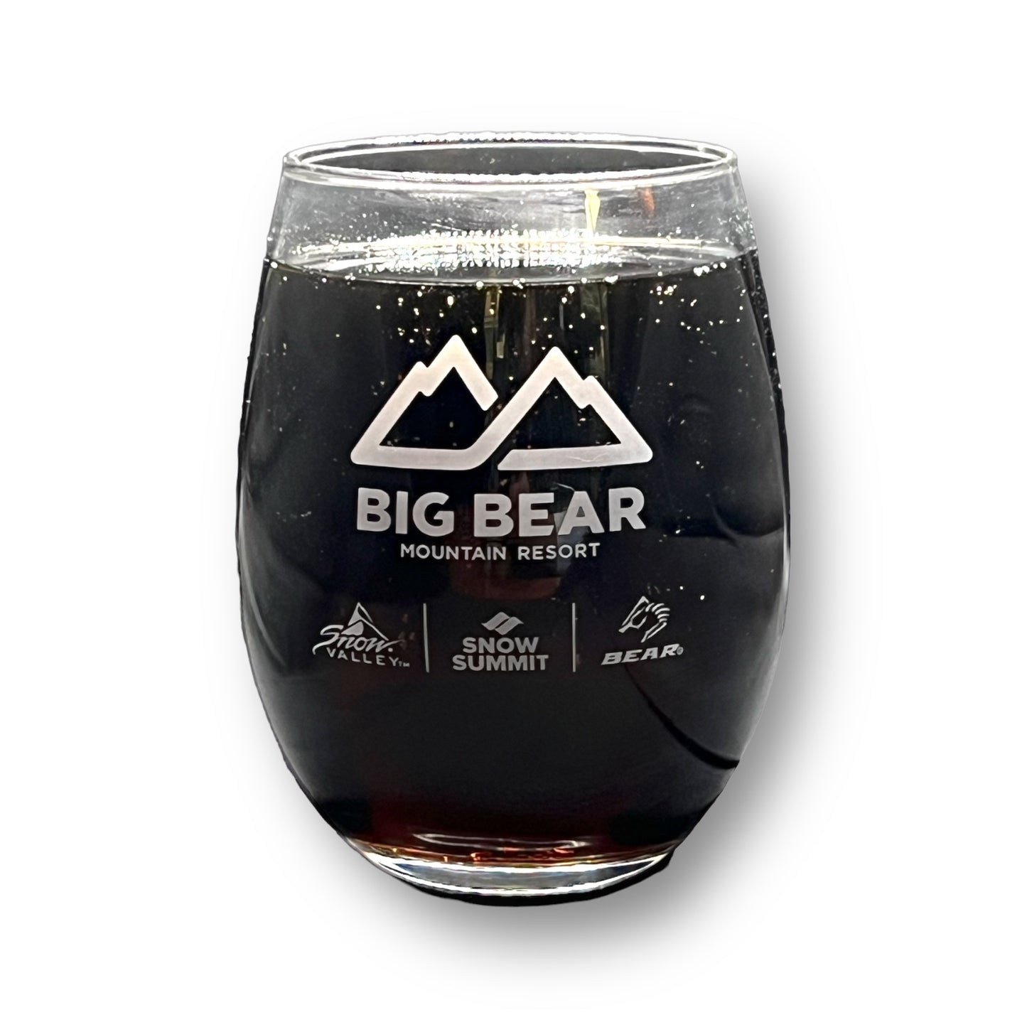 Clear glass with frosted BBMR Logo centered and the 3 mountain logos under the BBMR umbrella.