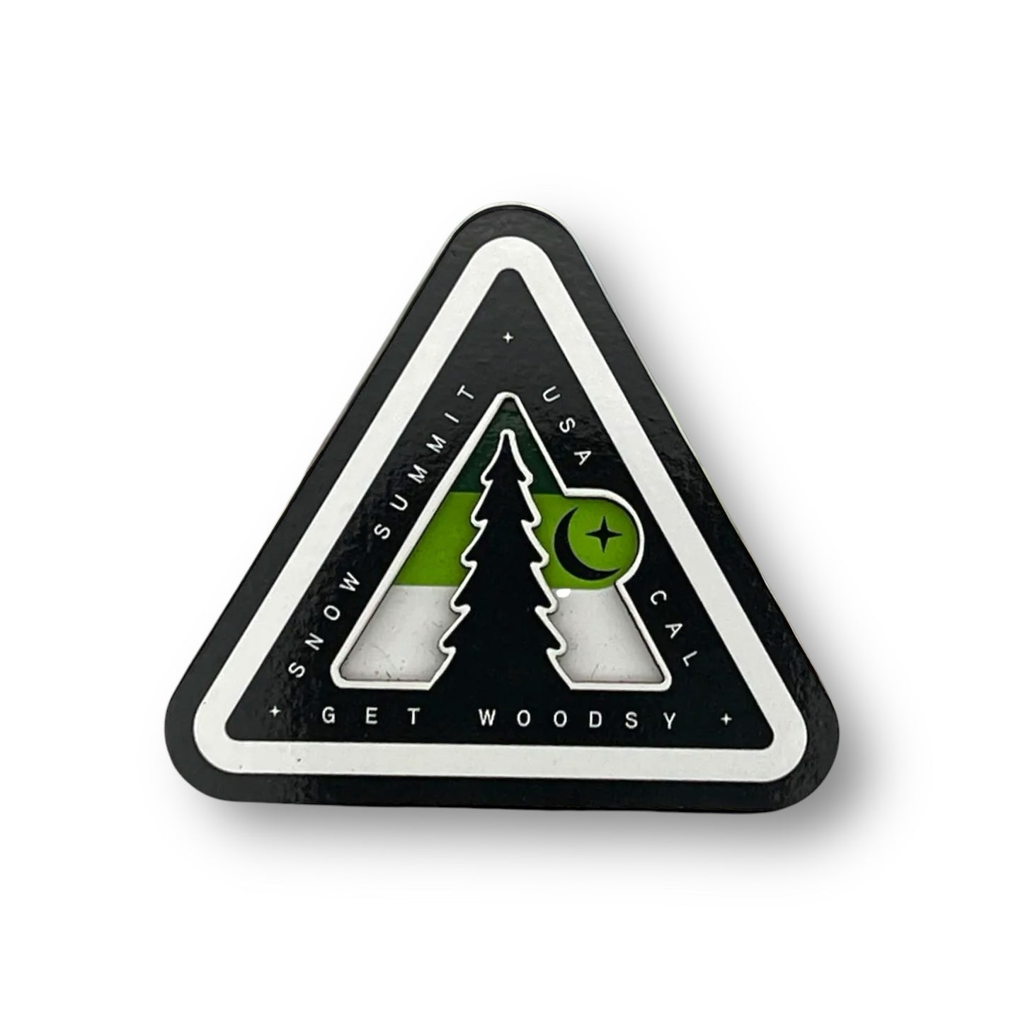 Woodsy logo on a magnet with green coloring