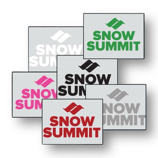 Snow Summit Logo Sticker in colors: green, red, silver, pink, black, white
