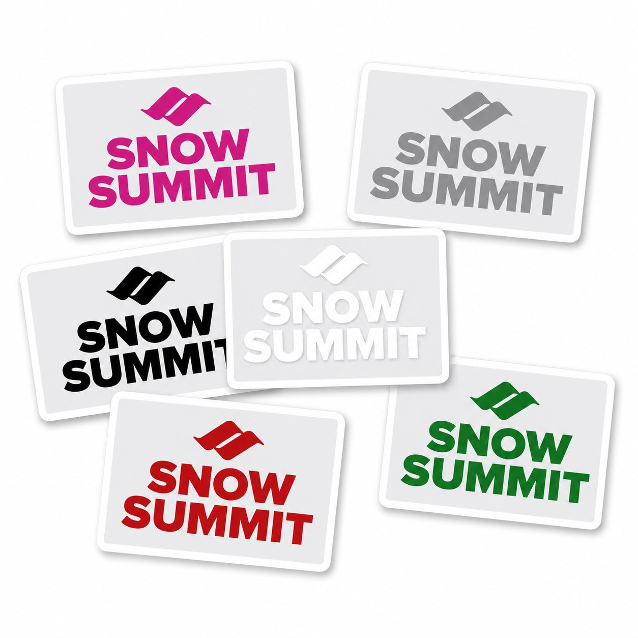 Snow Summit Logo Sticker in colors: green, red, silver, pink, black, white