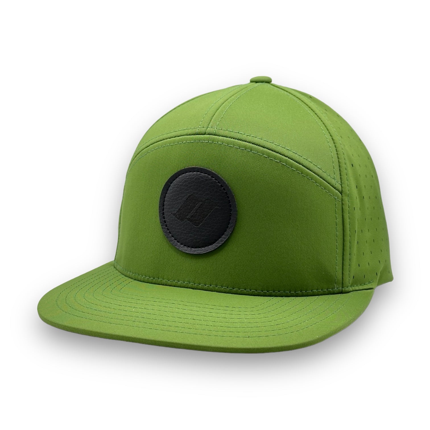 green tri color snapback Snow Summit hat with black logo patch