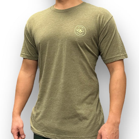 Snow Summit small logo over heart tee shirt in military green