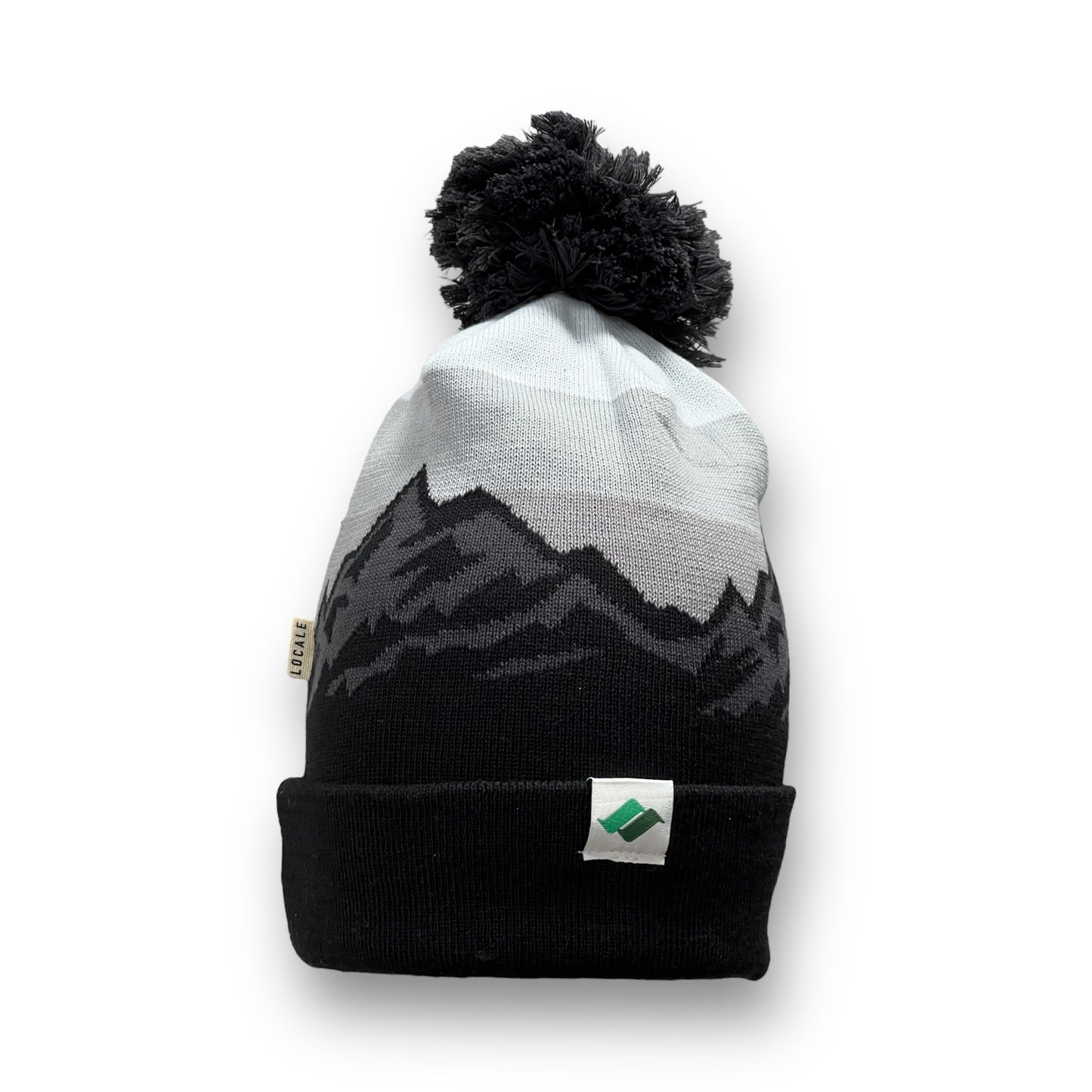 Charcoal and Black patterns with mountain scape. Snow Summit tag on the left corner.