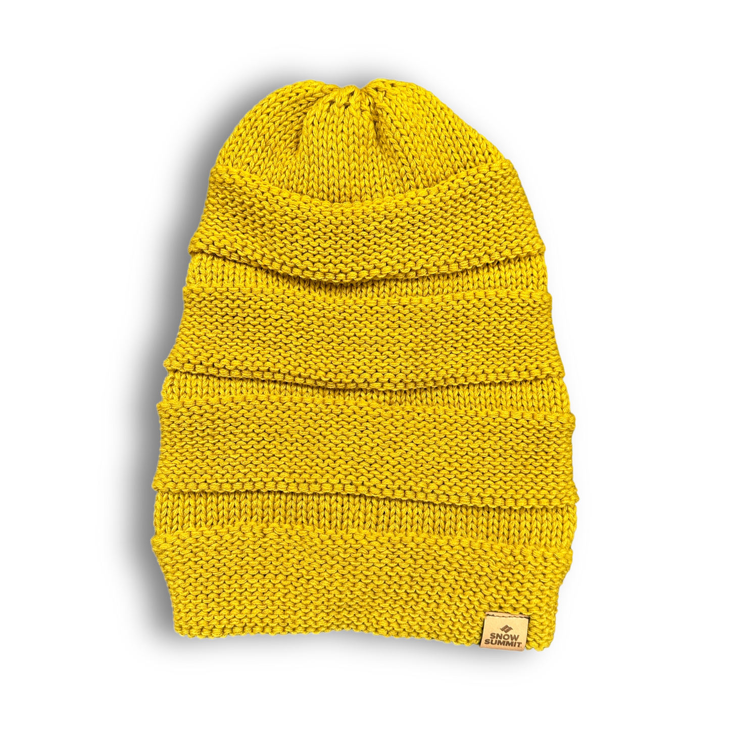 snow summit slouch beanie in rust color with logo on bottom left corner