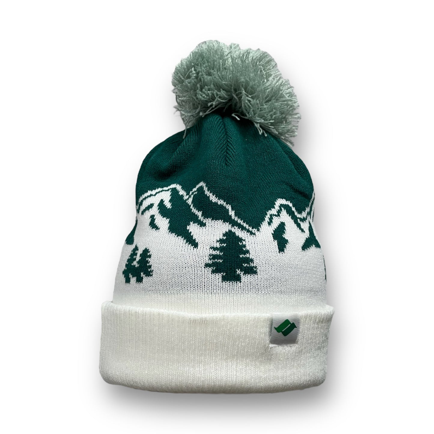 Green and White with mountain scape. Snow Summit tag on the left corner.