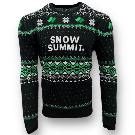 Snow Summit black white and green ugly sweater with snowflake design