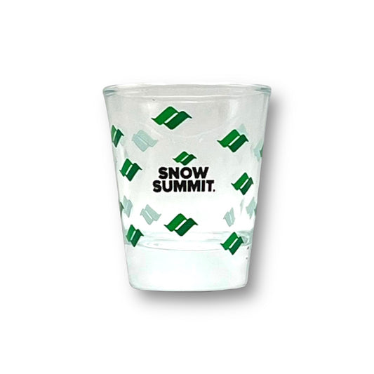 Shot glass with snow summit logo printed around it