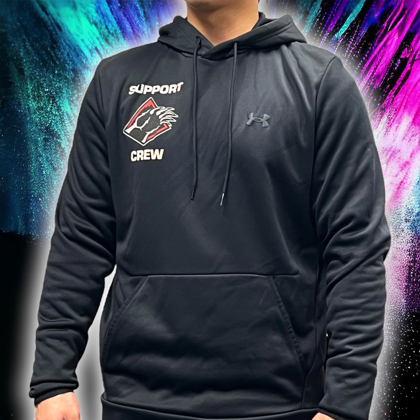 Team Bear SUpport Crew Under Armour black hoodie with bear claw logo on right