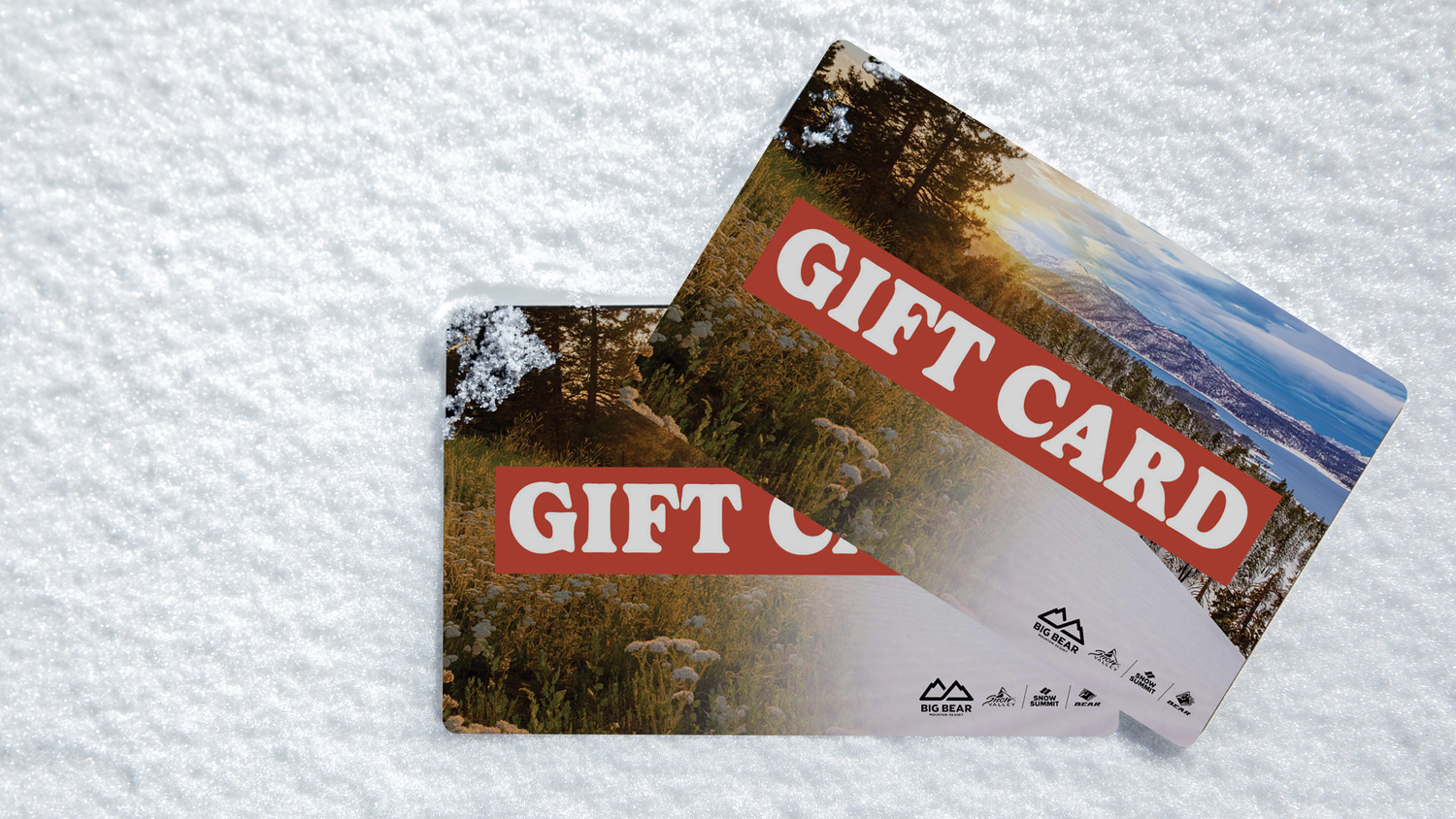 Big Bear Mountain Resort gift cards laying in snow