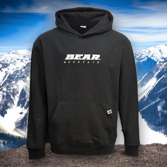 Black hoodie sweatshirt with BEAR MOUNTAIN embroidered logo on front