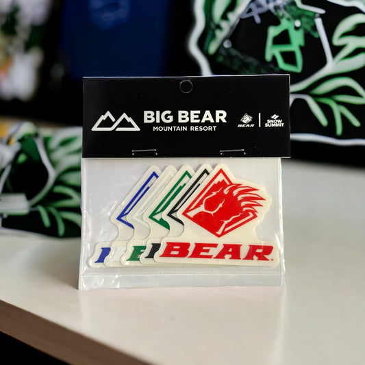 5-pack of Bear Mountain logo stickers in different colors (red, blue, green, white, black)