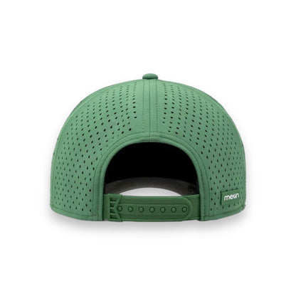 The backside of the Melin Hydro Links snapback hat in green colorway