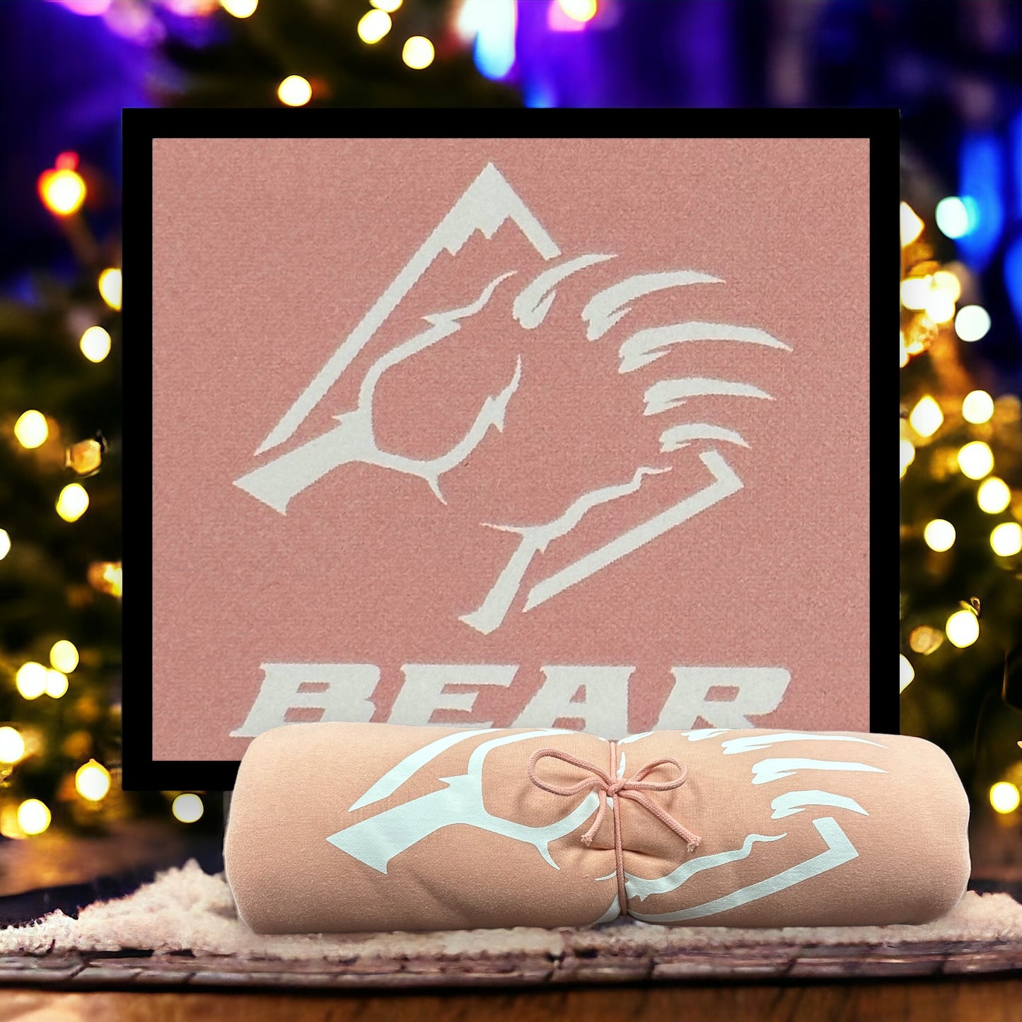 Pink Bear Mountain logo bear claw blanket