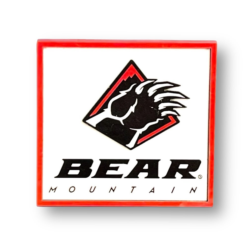 Bear Mountain logo on a white magnet with a red outline
