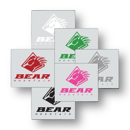 Bear Mountain Logo Sticker in colors: red, white, green, silver, black, pink