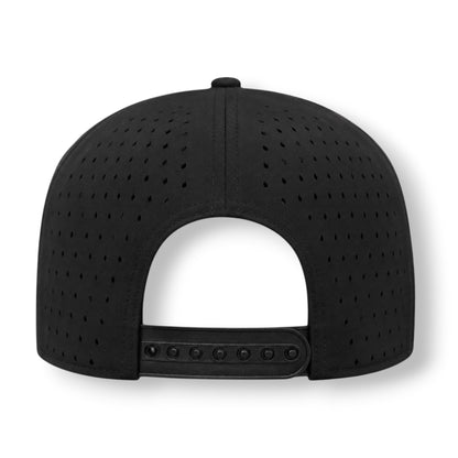 Black snapback hat with a perforated design.