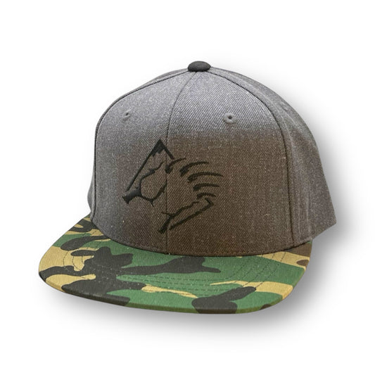 Adjustable snapback w/ embroidered bear black bear claw.