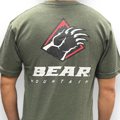 Bear Mountain Heather Green Long Sleeve-T with Bear Mountain Logo on back