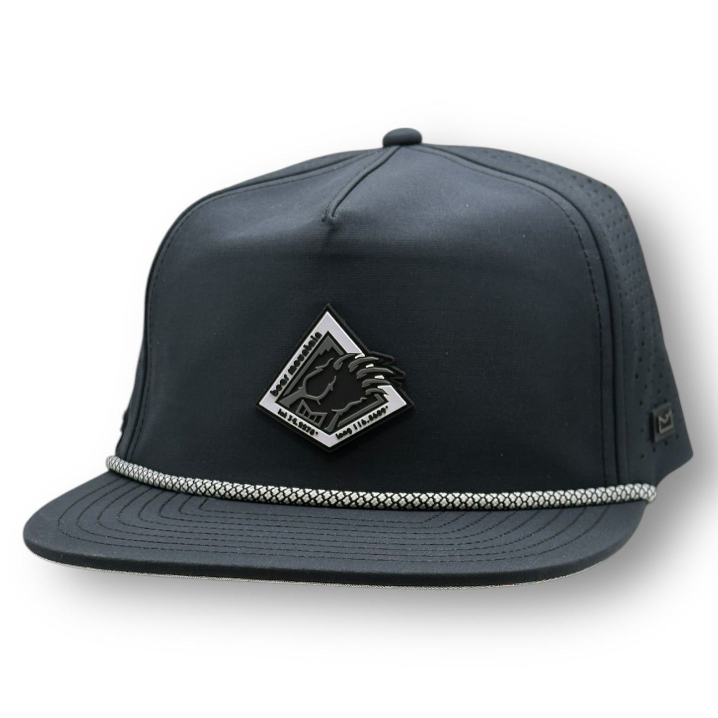 Black Coronado Melin Hat with Rope on bill and Bear Mountain claw logo.