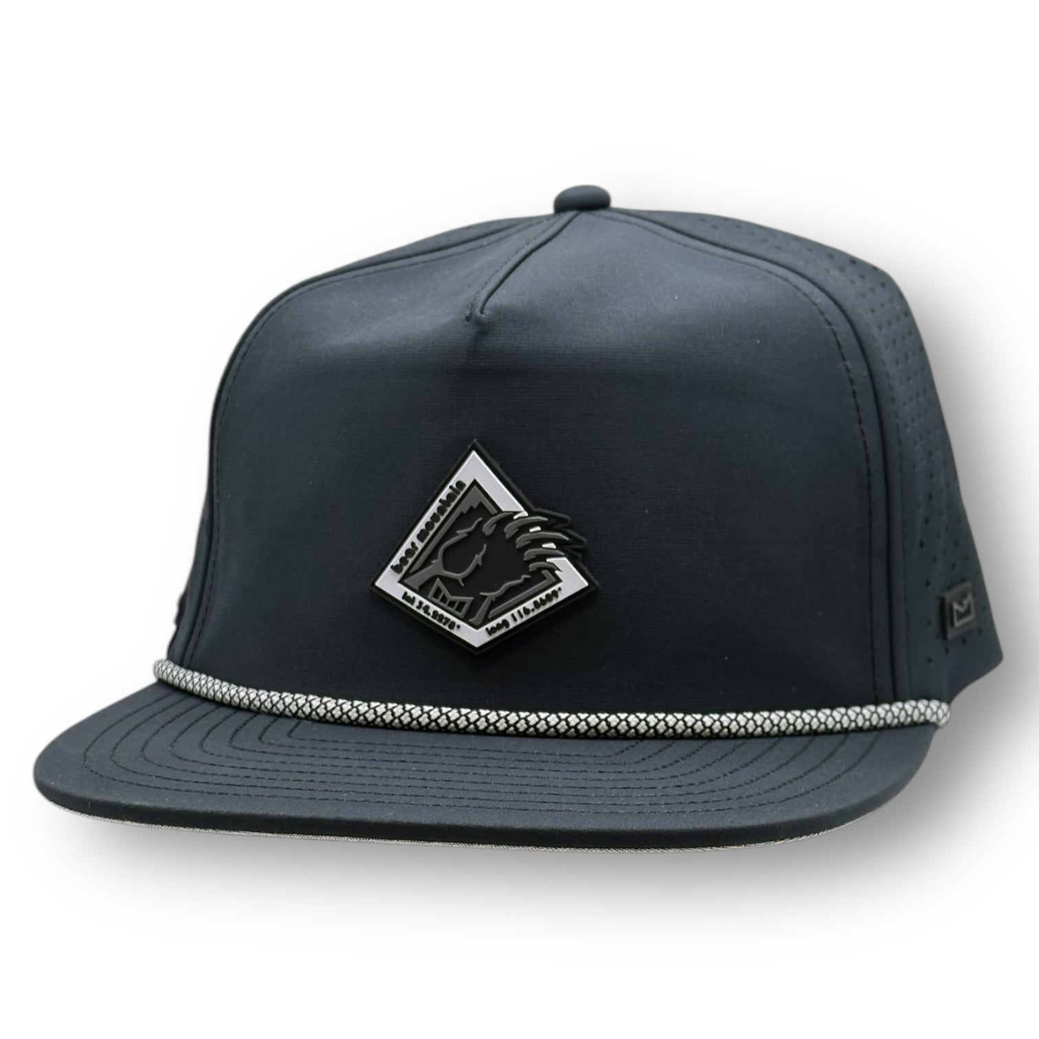 Black Coronado Melin Hat with Rope on bill and Bear Mountain claw logo.