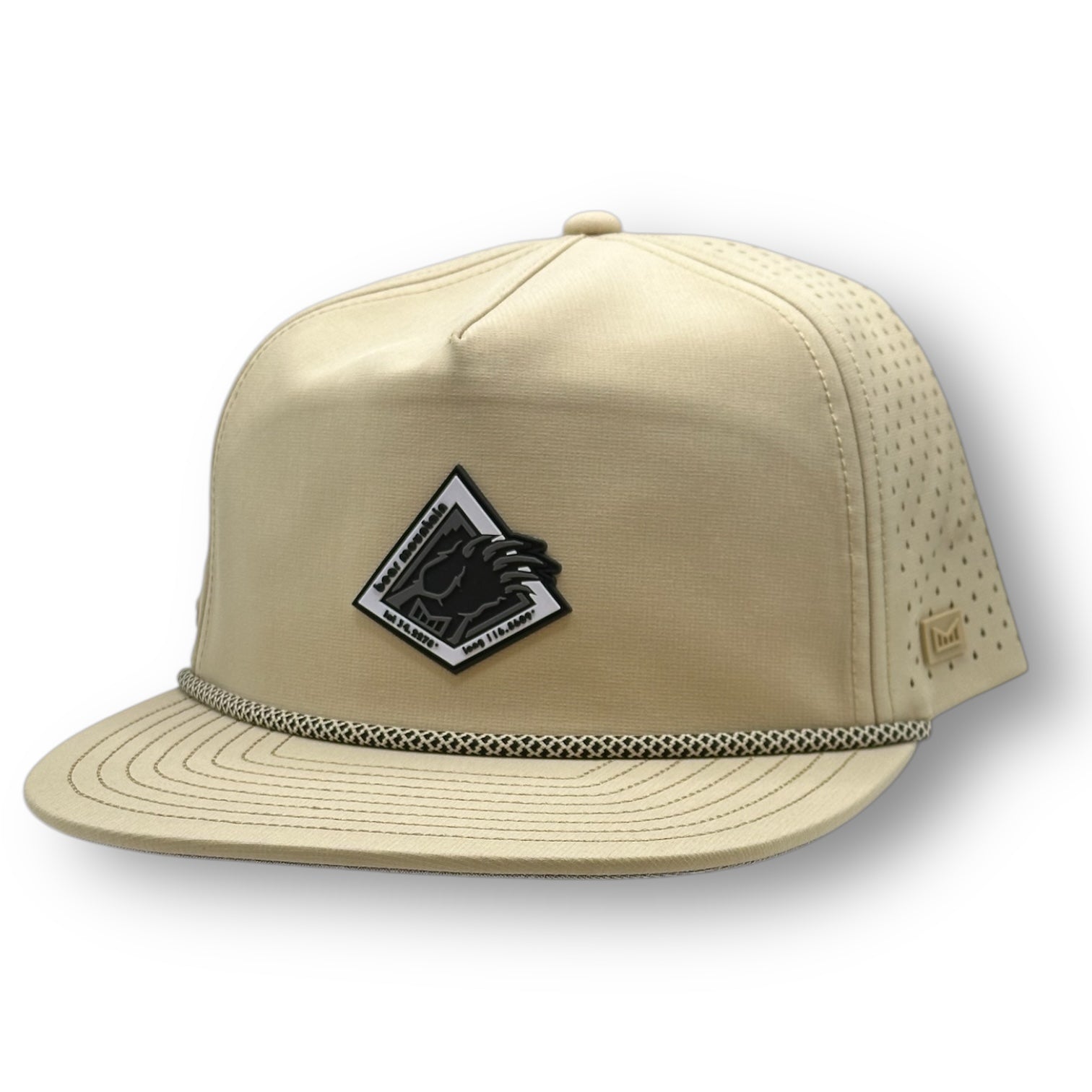 Khaki color Coronado Melin Hat with Rope on bill and Bear Mountain claw logo.