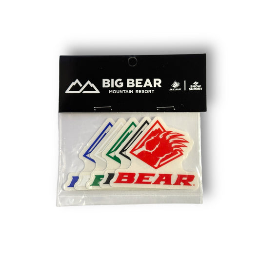 5-pack of Bear Mountain logo stickers in different colors (red, blue, green, white, black)
