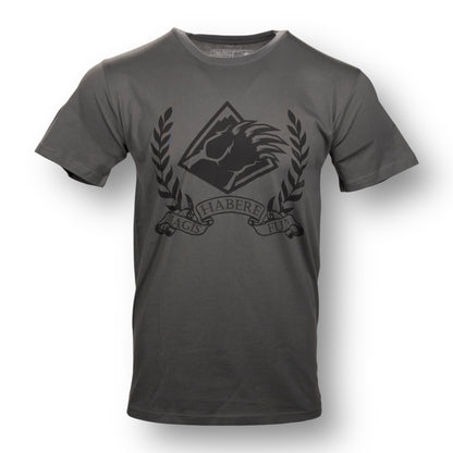 Gray t-shirt with black Bear Mountain claw logo graphic design and the words 'Magis Habere Fun'