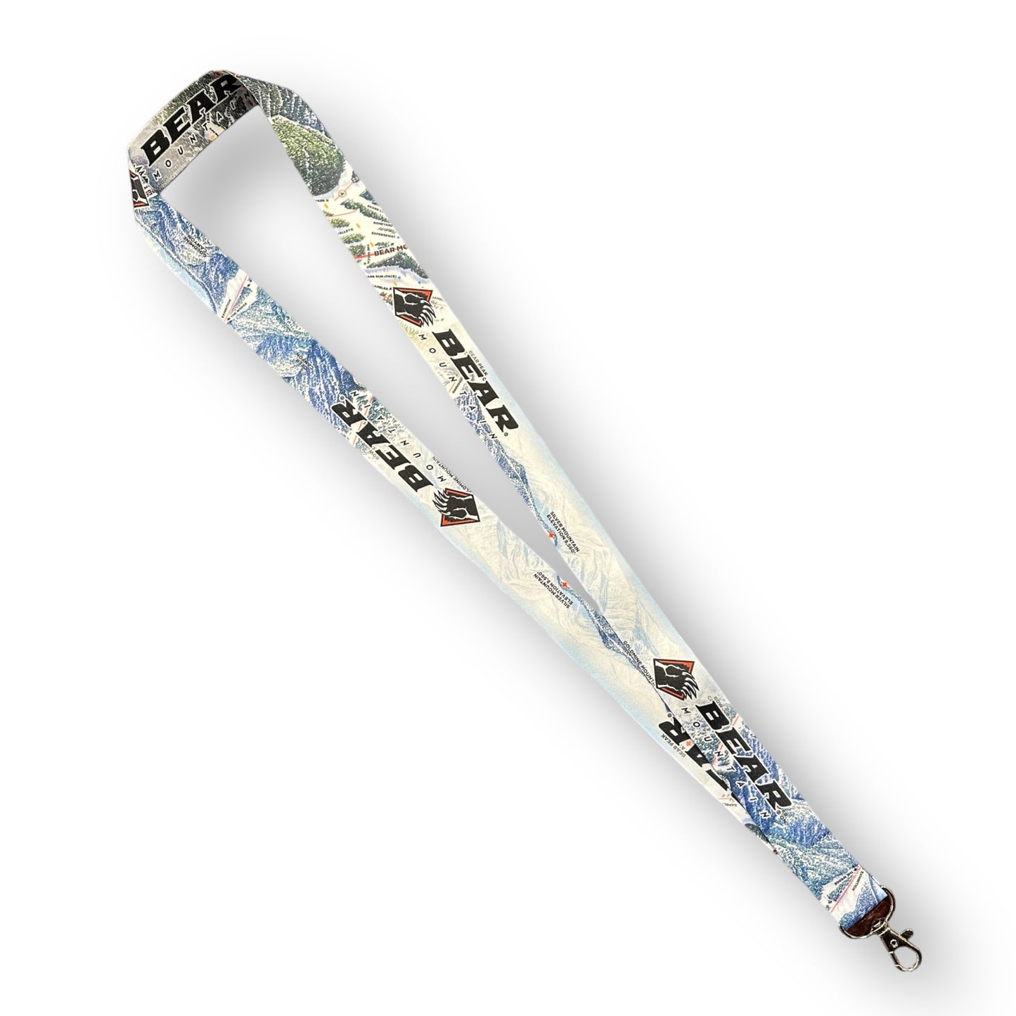 Lanyard with Bear Mountain trail map and logo printed on it