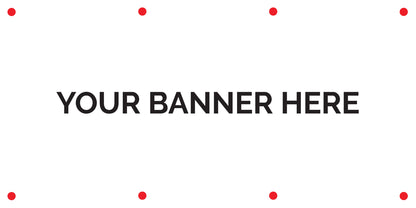 A white background with four red dots spaced out on the top and bottom, plus the words "Your Banner Here" in black font in the middle.