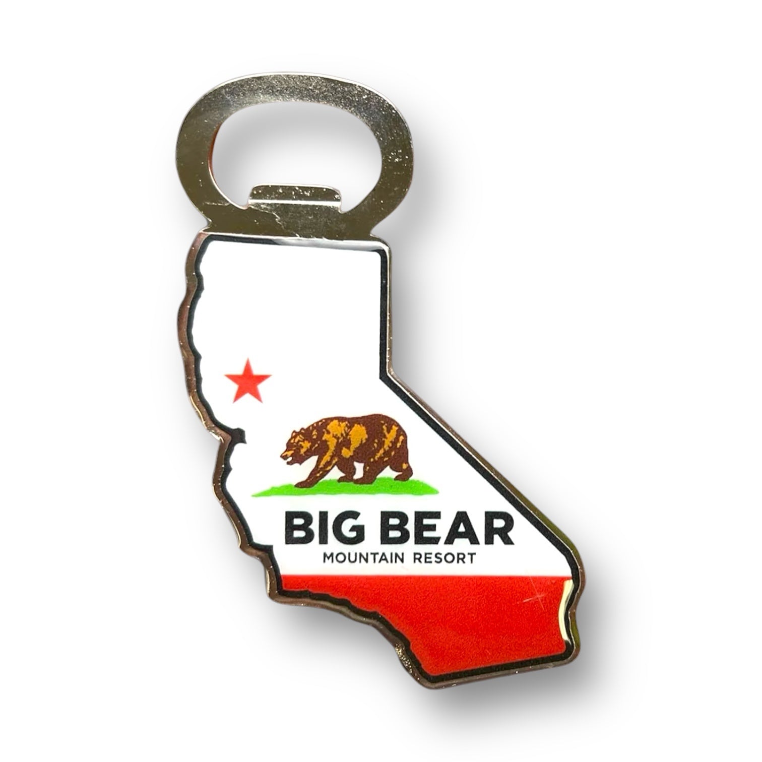 California shaped beer opener with the CA bear logo on it