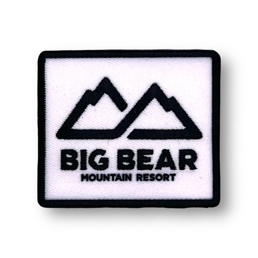 black and white patch with big bear mountain resort logo on it