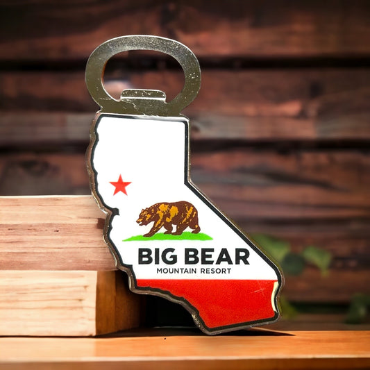 California shaped beer opener with the CA bear logo on it