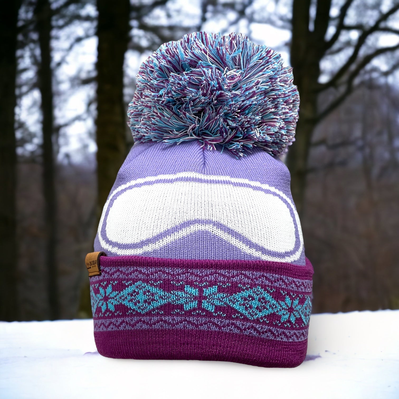 Mixed Purple & Blue throughout the beanie with White ski Goggles