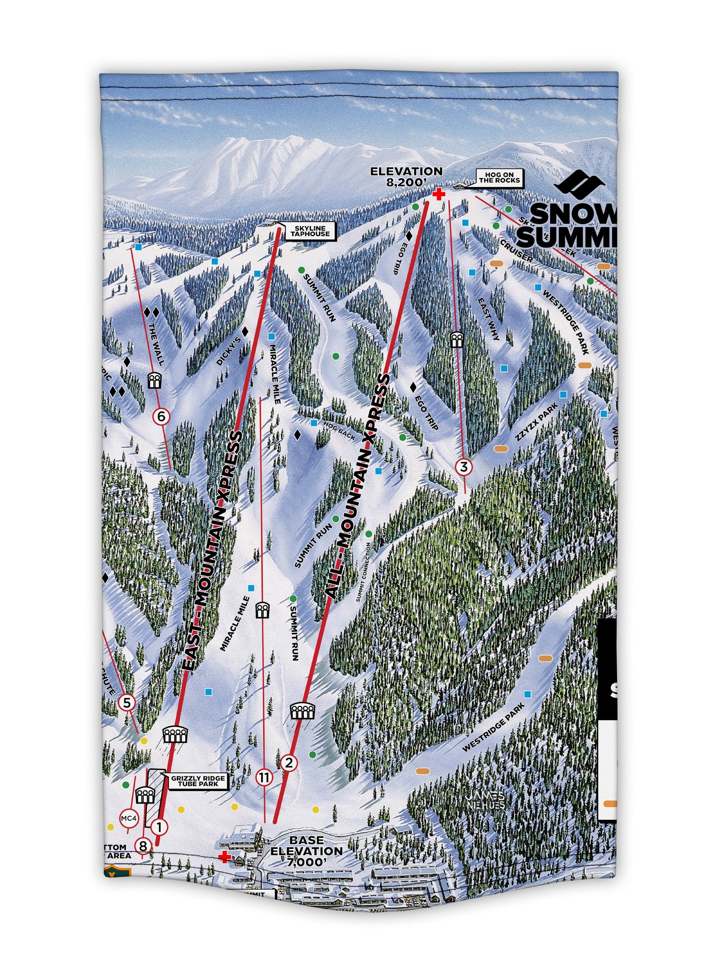 Single Neck Tube with a map of Snow Summit
