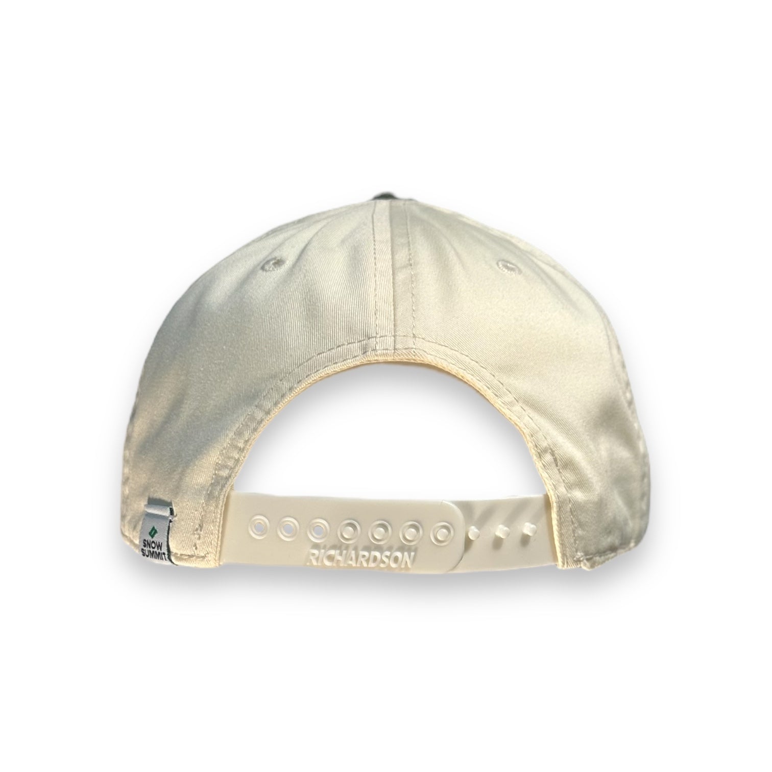 White cotton poly snapback view of hat