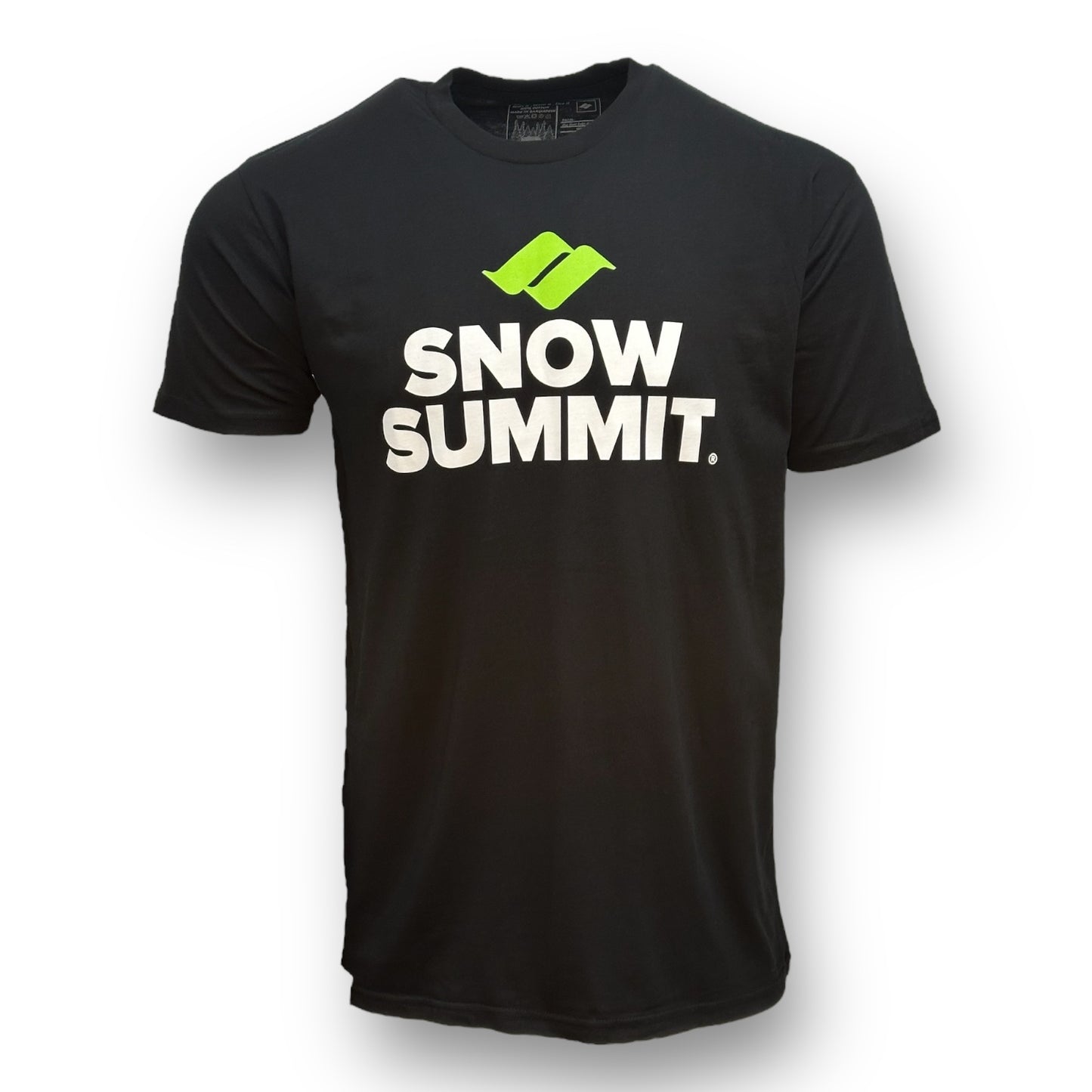 Black tshirt with green snow summit logo and Snow Summit font below