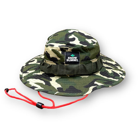 Snow Summit Boonie Hat in camo with red drawstring
