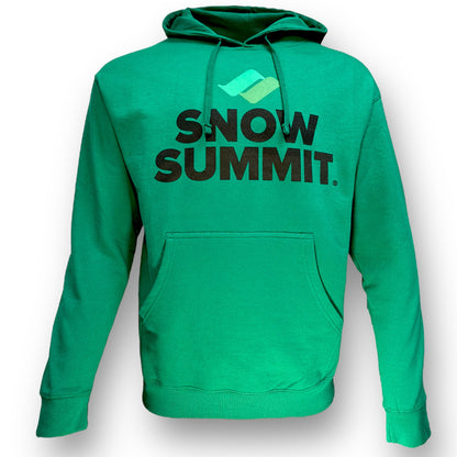 Green Snow Summit hoodie with black snow summit logo on front