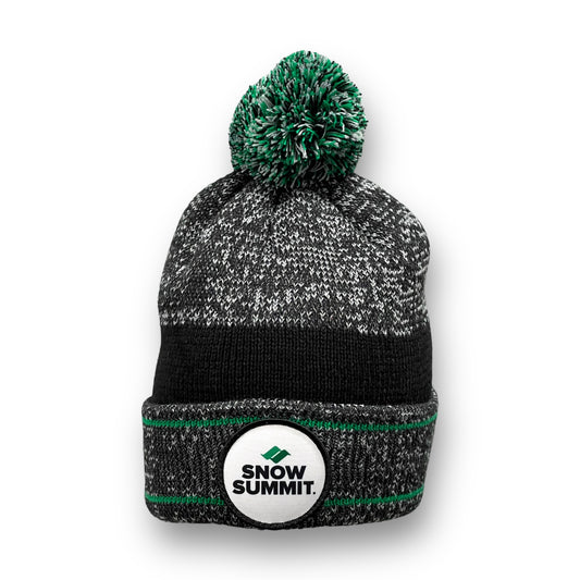Grey beanie w/ Green accents throughout. Snow Summit Core patch located on front.