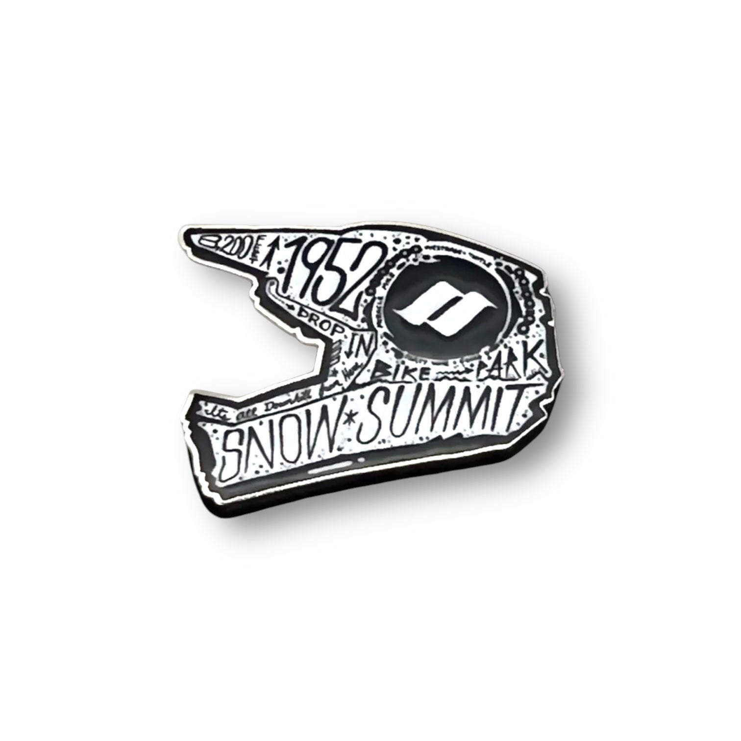 Black and white mountain biking full face helmet with copy on it