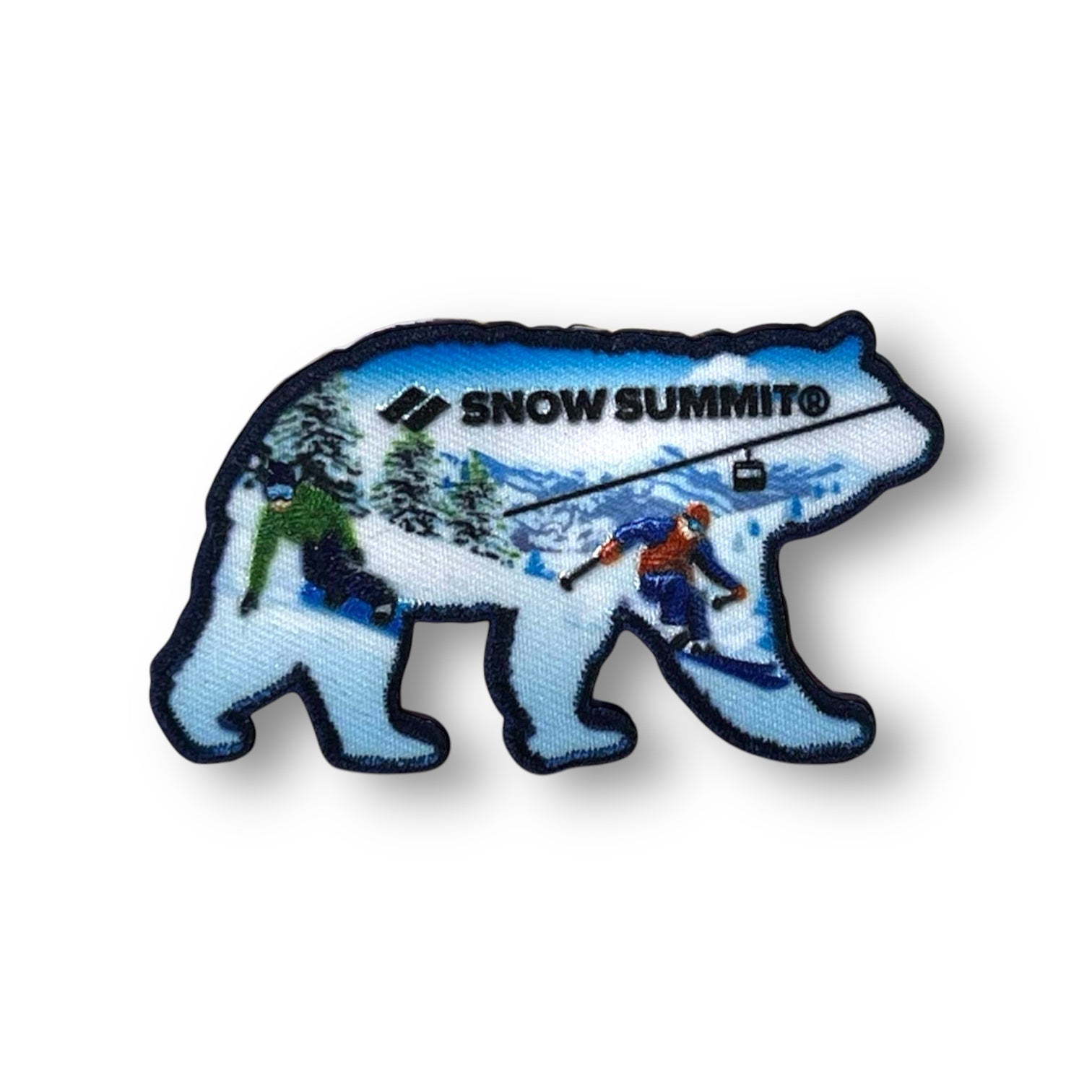 Snow summit patch with blue coloring on it with bear mountain written on it