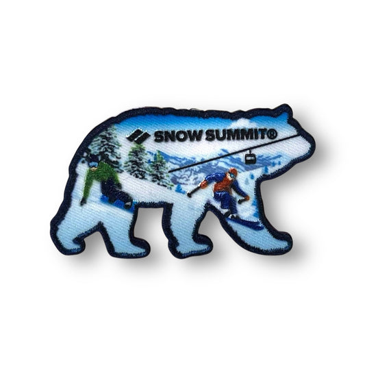 Snow summit patch with blue coloring on it with bear mountain written on it