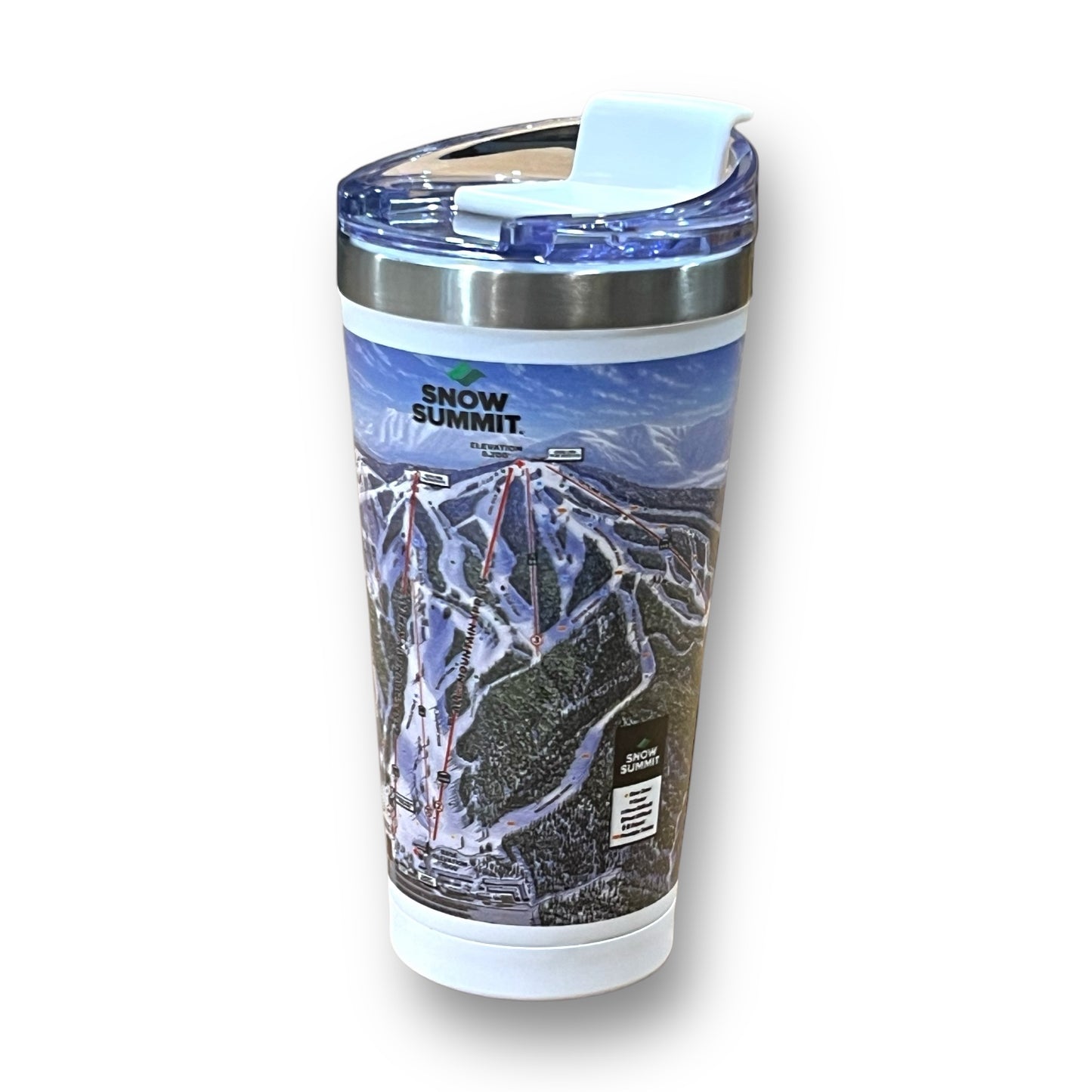 Snow Summit trails map tumbler with white base